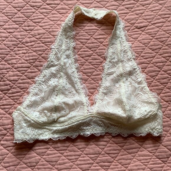 JOJOANS - Halter Lace Bralette - Wirefree Lace - Cream White - Large - Picture 1 of 10